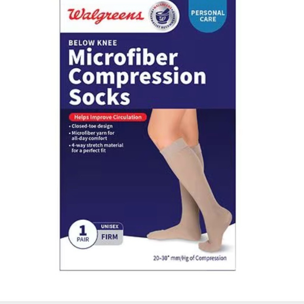 NWT WALGREENS Microfiber Compression Socks, Knee High Beige, Medium, 1.0 pr